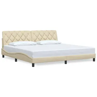 Posteljni Okvir - Dvoposteljna postelja brez vzmetnice krem 200x200 cm blago
