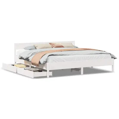 Posteljni Okvir - Dvoposteljna postelja brez vzmetnice bel 160x200 cm trdna borovina