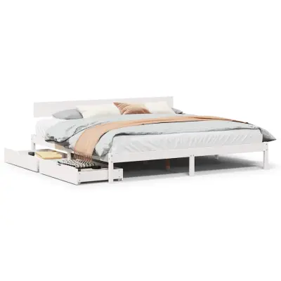 Posteljni Okvir - Dvoposteljna postelja brez vzmetnice bel 180x200 cm trdna borovina