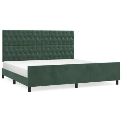 Posteljni Okvir - Dvoposteljna postelja brez vzmetnice temno zelen 200x200 cm žamet