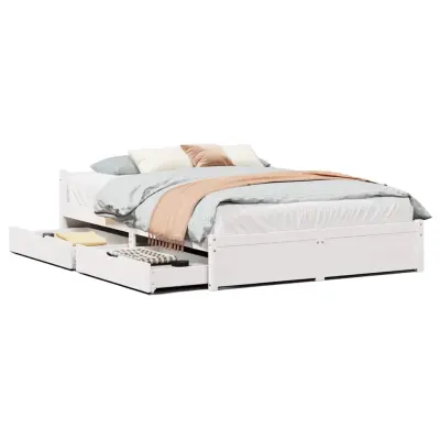 Posteljni Okvir - Dvoposteljna postelja brez vzmetnice bel 120x200 cm trdna borovina