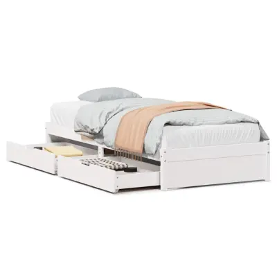 Postelja za odrasle - Posteljni Okvir brez vzmetnice bel 75x190 cm trdna borovina