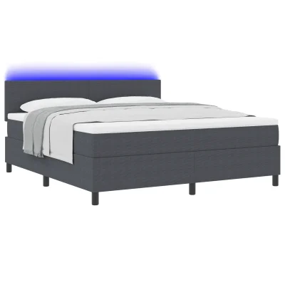 vidaXL Vzmetnica z osnovo z vzmetnico & LED temno siva super king žametna tkanina