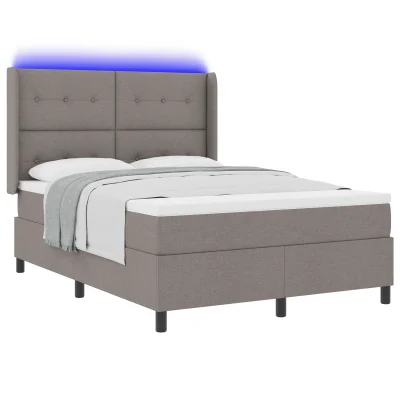 vidaXL Box Spring postelja z vzmetnico in LED taupe 140x200 cm tkanina