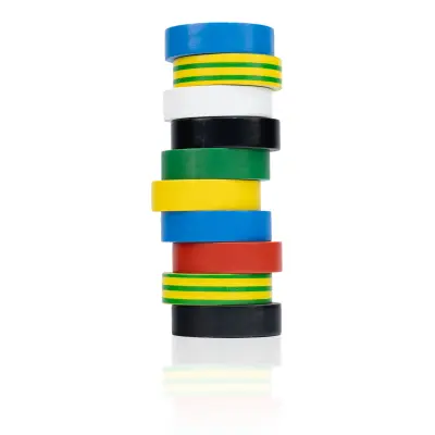 Set izolacijskih trakov 10kos. 0,13mm 16mm x 10m (2x črna, 2x modra, 2x ozemljitev, zelena, bela, rumena, rdeča)