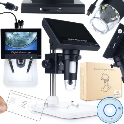 Rosfix Mikroskop DM3-Z01B049 – Digitalni 4,3'''' LCD, 50–1000X, 1080P, 8 LED, USB, MicroSD | Za Industrijo in Šolo