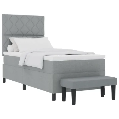 vidaXL Postelja z vzmetnico in klopjo svetlo siva 100x200 cm Tkanina