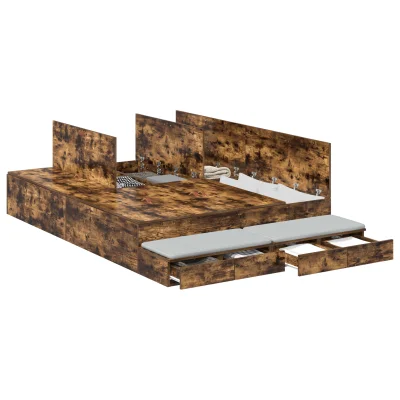 vidaXL Postelja z dodatnim prostorom za shranjevanje Dimenzije: 140x190 cm, Prekajeno hrast