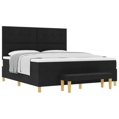 vidaXL postelja z vzmetnico z blazino in klopjo črna 180x200 cm tkanina