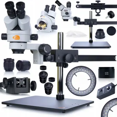 ROSFIX STEREOSKOPSKI TRINOKULARNI MIKROSKOP NA NOSILCU PAVO PRO MSPP-T-UDMS1+OSVETLITEV MIKROSKOPA 56XLED + ROSFIX MIKROSKOPSKI OBJEKTIV 0,5X