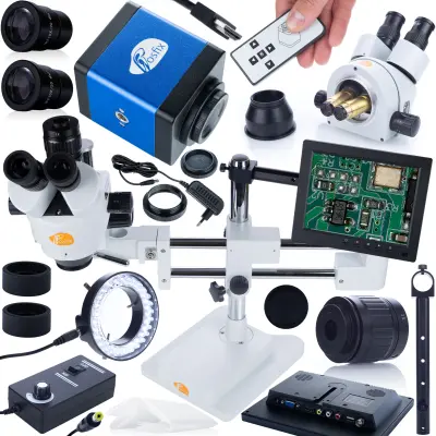 ROSFIXOV STEREO TRINOKULARNI MIKROSKOP NA PORTALU JUPITER PRO MSJP-T-SDMS1+DISPLEJ 8+LED 56X+DISPLEJ DRŽALO+KAMERA DRACO BLUE