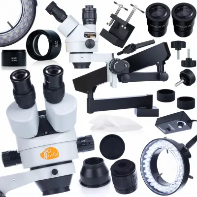 ROSFIXOV STEREO TRINOKULARNI MIKROSKOP NA ROKI NEPTUNE PRO MSNP-T-WDMS1 + 56XLED MIKROSKOPSKA SVETILKA + ROSFIXOV MIKROSKOPSKI OBJEKTIV 0,5X