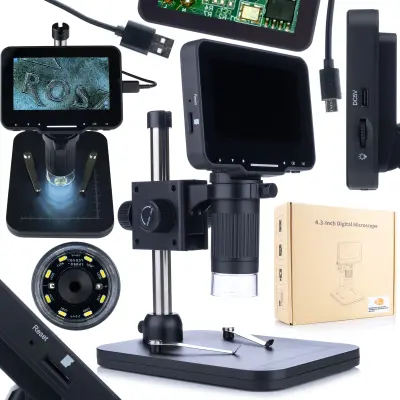 Rosfix Mikroskop LP043-Z01C – Digitalni Zaslon 4,3'''', 8 LED, 12MP, Zoom, USB | 720p, F4.5, 10–40 mm Fokus
