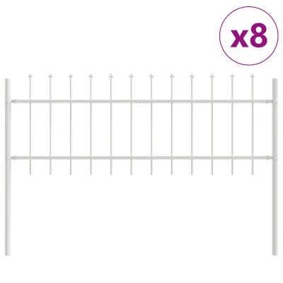 vidaXL Vrtna ograja z vrhnjim delom v obliki kopja, bela, 13,6x0,6 m, jeklo