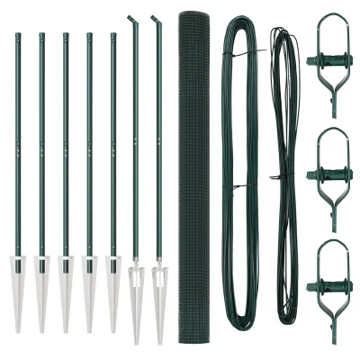 vidaXL varjena žičnata ograja s 7 stožčastimi stebri, zelena, 1.5x10 m, jeklo