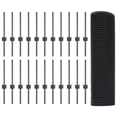 VidaXL varjena žičnata ograja z 22 U stebrički Siva 0,4x50 m Jeklo