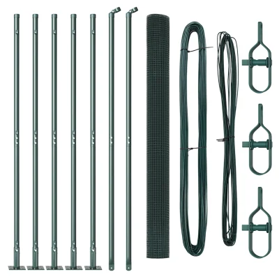 vidaXL Zelena varjena žičnata ograja s 7 fički z flanšo 1,5x10 m iz jekla