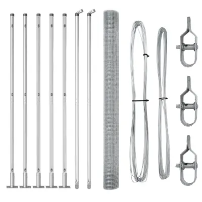 vidaXL varjena žična ograja s 7 flanšastimi koli 1,5x10 m pocinkano jeklo