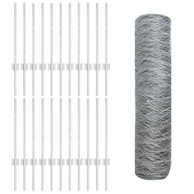 vidaXL ograjni stebri 11 kosov U-kanal 60 cm galvanizirano jeklo, vidaXL šesterokotna ograja 0,6x50 m galvanizirano jeklo