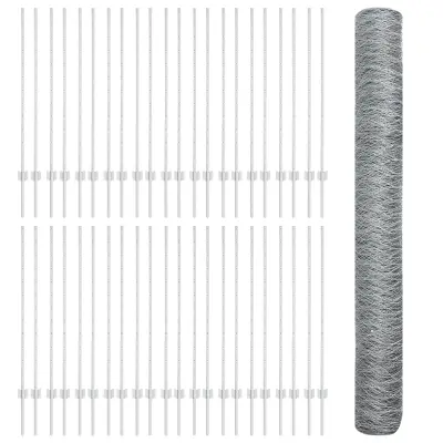 vidaXL Stebri za ograje 22 kos U-kanal 120 cm Pocinkano jeklo, vidaXL Šestkotna ograja 1,2x100 m Pocinkano jeklo