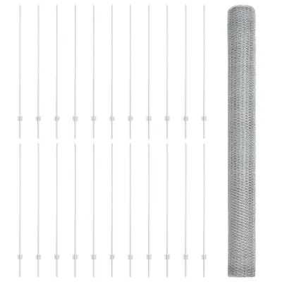 vidaXL Ograje na U kanalu 22 kosov 150 cm Galvanizirano jeklo, vidaXL Šesterokotna ograja 1,5 x 50 m Galvanizirano jeklo