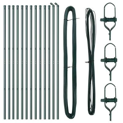 vidaXL Stebri za ograjo 13 kosov Zeleni Ø32 mm 170 cm Galvanizirano jeklo