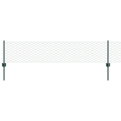 VidaXL ograjni stebri 11 kosov U-kanal zelena 40 cm jeklo, VidaXL šesterokotna ograja zelena 0,4x100 m jeklo