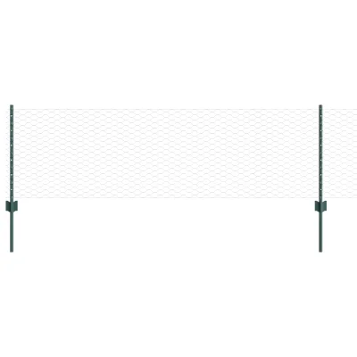 VidaXL ograjni stebri 5 kosov U-kanal zelena 120 cm jeklo, VidaXL šesterokotna ograja zelena 0.6x10 m jeklo