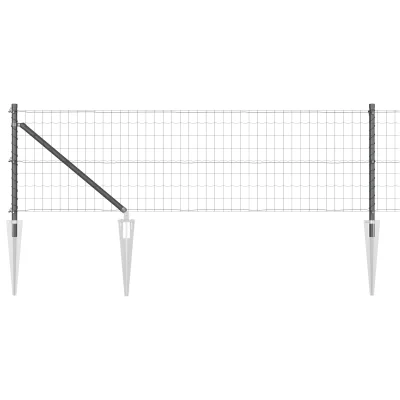 vidaXL Evropska ograja z 7 zabijanimi stebri 0.6x10 m Galvanizirano jeklo Siva