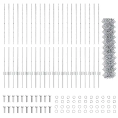 vidaXL Verižna ograja z 44 U stebrički Srebrna 1.2m x 25m Jeklo