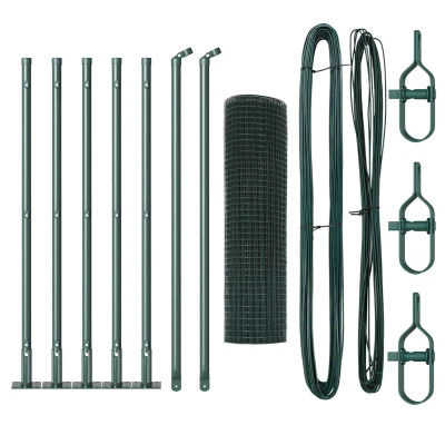 vidaXL Set ograjnih stebrov Set 2 Zelen Kovina, PVC premaz