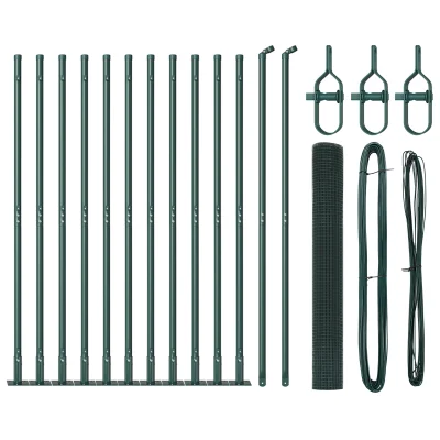 vidaXL Komplet ograjnih stebričev Set 2 Zeleni Jeklo, PVC 25 x 1 m