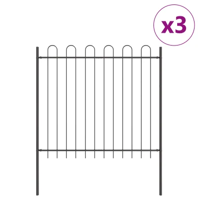 vidaXL Zunanja ograja s zaobljenimi vrhovi Siva 5,1x1,5 m Jeklo