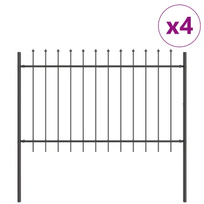 vidaXL Vrtna ograja z zadebeljenim vrhom Siva 6,8x0,8 m Jeklo