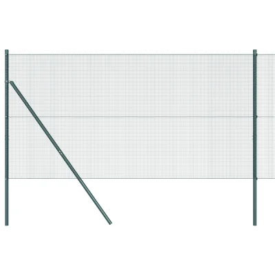 vidaXL Kovinski set ograjnih stebrov Set 2 Zelena Kovina, PVC premaz