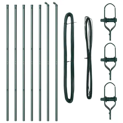 vidaXL Stebri za ograjo 7 kosov Zeleni Ø32 mm 210 cm Galvanizirana jeklo