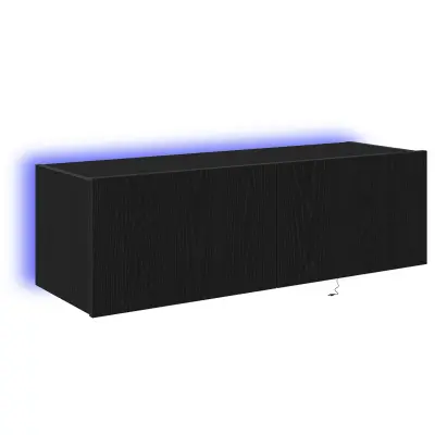 vidaXL TV Stenska omara z LED lučmi Črna hrast 100x35x31 cm