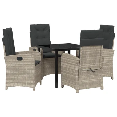 vidaXL 5-delni set vrtnarske jedilne garniture z blazinami Svetlo siva poli ratan