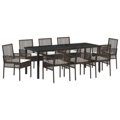 vidaXL 9-delna garnitura za vrtna jedila z blazinami Rjava poli ratan