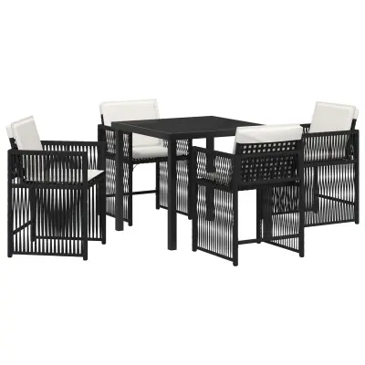 vidaXL 5-delna vrtna jedilna garnitura z blazinami črna poli ratan