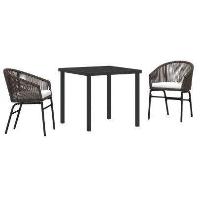 vidaXL 3-delni vrtni jedilni set Rjav poli ratan