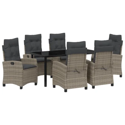 vidaXL 7-delni set vrtnarskega pohištva z blazinami Siva Poli Ratan