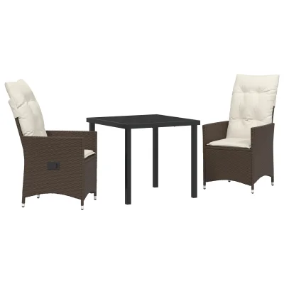 vidaXL 3-delni vrtni jedilni set z blazinami Rjav poli ratan