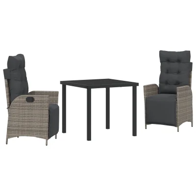 vidaXL 3-delni vrtni jedilni set sivi poli rattan