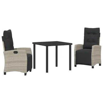 vidaXL 3-delni vrtni jedilni set svetlo siva poli ratan