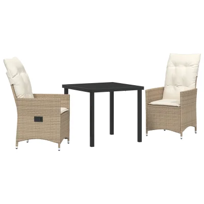 vidaXL 3-delni set vrtne jedilnice z blazinami Bež poli ratan