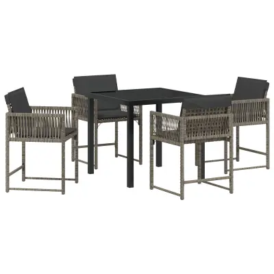 vidaXL 5-delni set vrtnega jedilnega pohištva z blazinami Siva Poli ratan