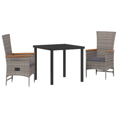 vidaXL 3 delni vrtni jedilni set z blazinami siva poli ratan