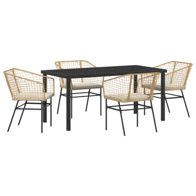 vidaXL 5-delni vrtni jedilni set z blazinami Rjav Poli ratan