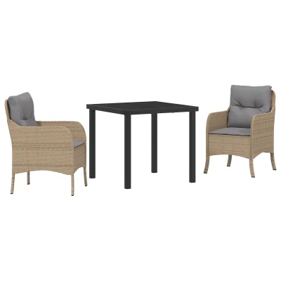 vidaXL 3-delni set vrtnega pohištva z vzglavniki bež poli ratan